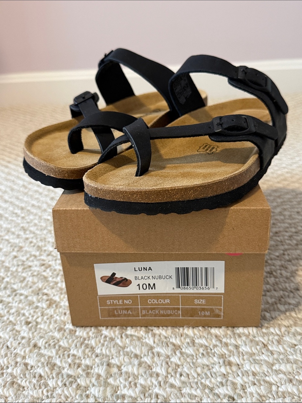 Cushionaire Luna cork footbed black nubuck sandals. New, never worn.